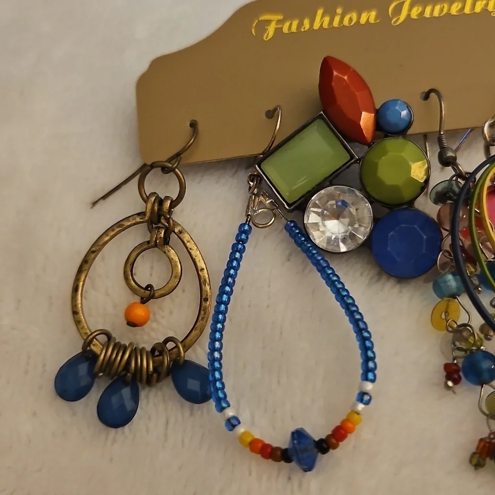 Vintage Six Single Colorful Rainbow Dangle Earrings Set
